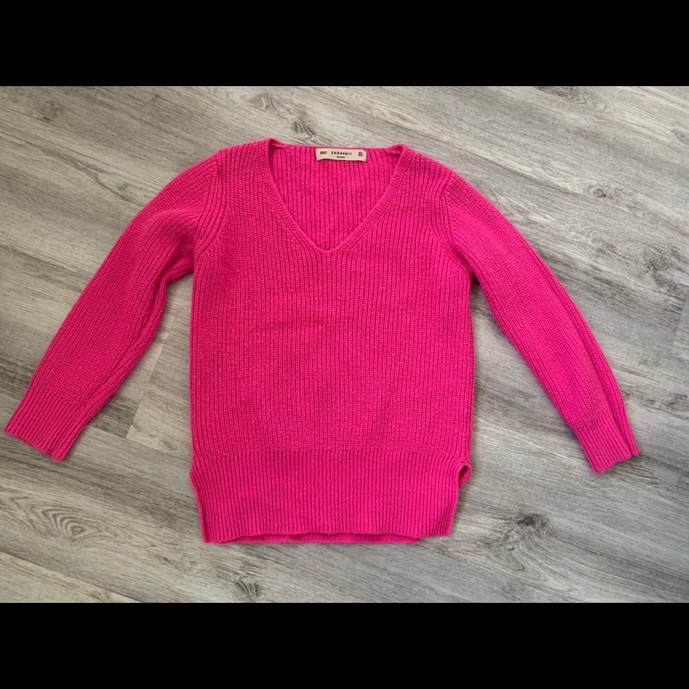 Zara knit woman’s sweater medium hot pink